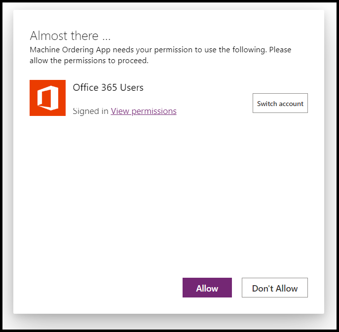 لقطة شَاشة لمربع حوار المُوافقة للسمَاح بموصل مستخدمو Office 365.