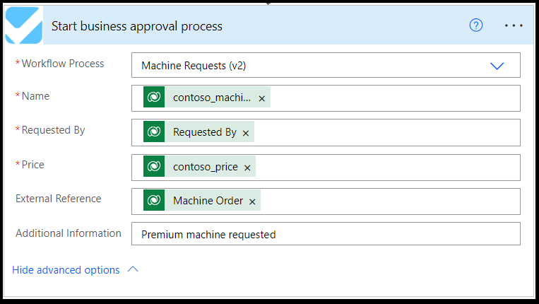 لقطة شاشة لإجراء عملية الموافقة عَلى الأعمال مع المعلومات المملوءة.