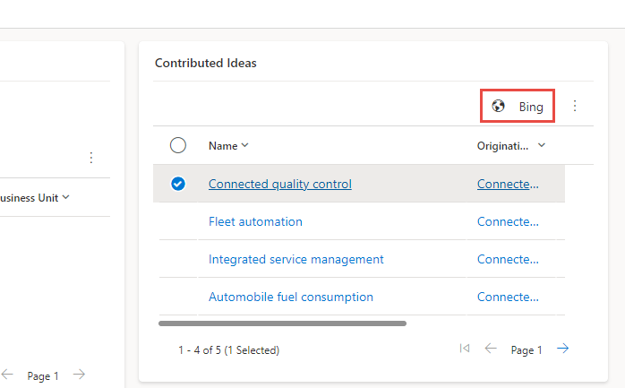 لقطة شاشة تُظهر أزرار شريط أوامر عرض الشبكة الفرعية مع زر Bing مرئيًا.