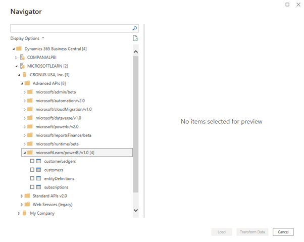 Screenshot showing Navigator with the display options expanded to reveal the new APIs.