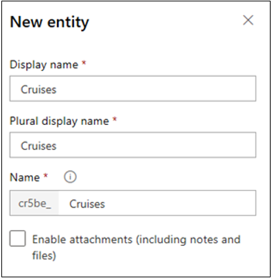 لقطة شاشة لمربع الحوار جدول جديد مع إدخال الرحلات البحرية فِي مربع اسم العرض.