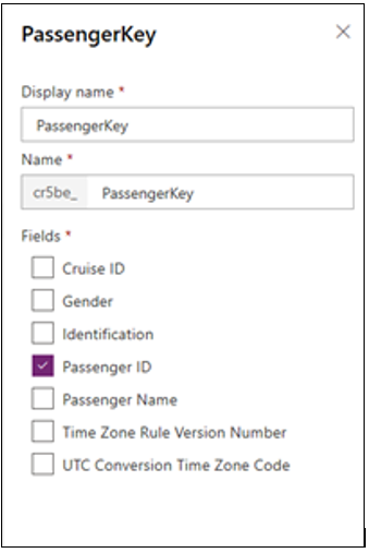 لقطة شاشة لمربع حوار المفتاح مع تحديد عمود معرف المسافر.