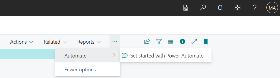 Screenshot showing the initial Automate action menu under More options.