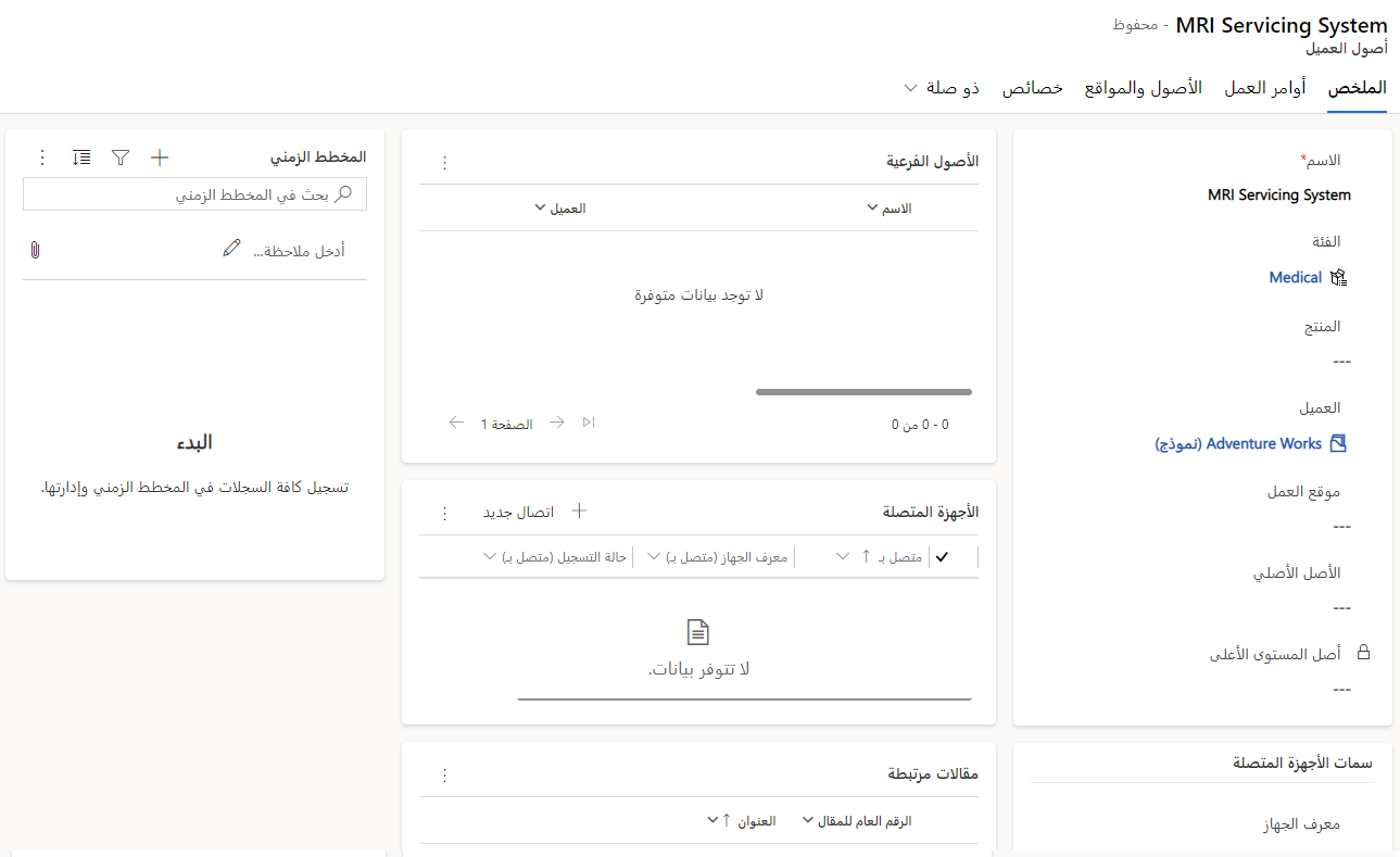 لقطة شاشة لأصل عميل موجود.