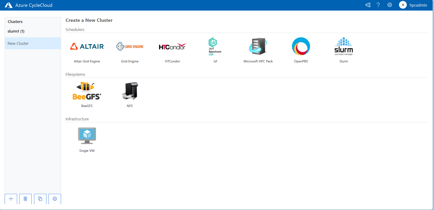 لقطة شاشة لصفحة إنشاء نظام مجموعة جديد لتطبيق الويب Azure CycleCloud.