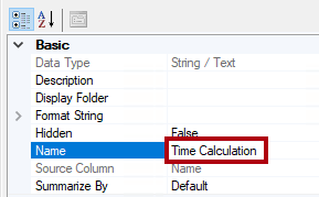 لقطة شاشة مميزة لتحديد خاصية Name ثم إعادة تسميتها باسم Time calculations.