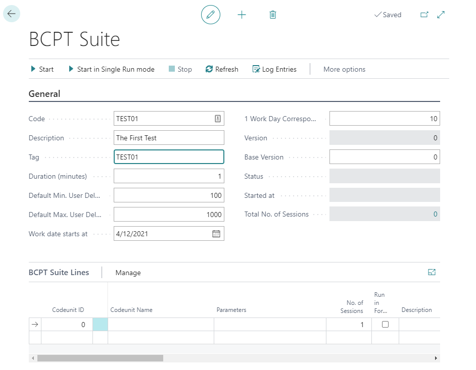 Screenshot of the BCPT Suites page and setting up a test.