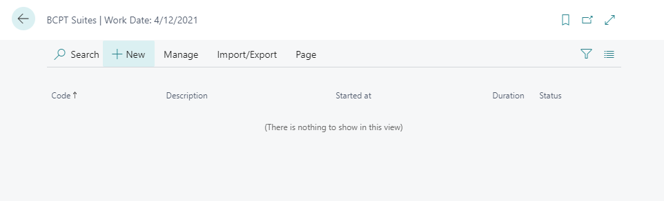 Screenshot of the BCPT Suites page showing the +New option.