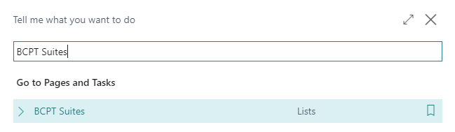 Screenshot of searching for BCPT Suites using Tell Me.