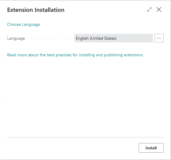 Screenshot of the Exension Installation page.