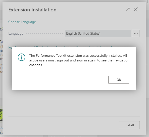 Screenshot showing the toolkit installation was successful.