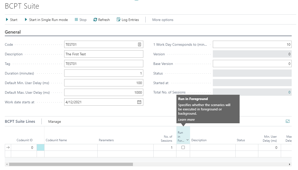 Screenshot highlighting the Run In Foreground field.