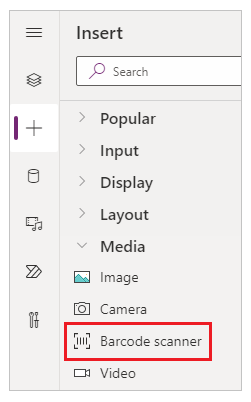 لقطة شاشة لعنصر التحكم فِي الماسح الضوئي للرمز الشريطي فِي الجزء 
