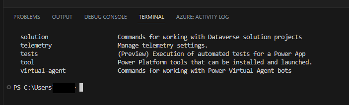 لقطة شَاشة تظهر قَائمة الأوامر.