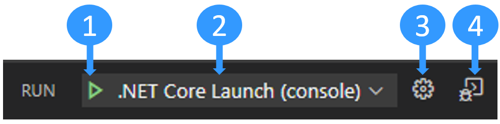 لقطة شاشة لعناصر تحكم الشريط الجانبي لتصحيح أخطاء Visual Studio Code.