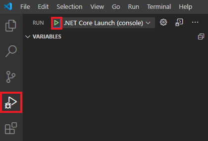 لقطة شاشة لزر «Start debugging» في تعليمة برمجية «Visual Studio»