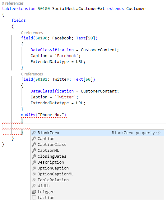 Example of how to create a Table Extension modify field.