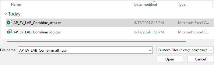 لقطة شاشة لثاني ملف C S V محدد وزر فتح.