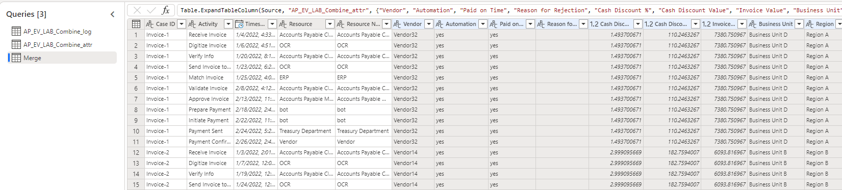 لقطة شاشة لدمج عمودي الجدول.