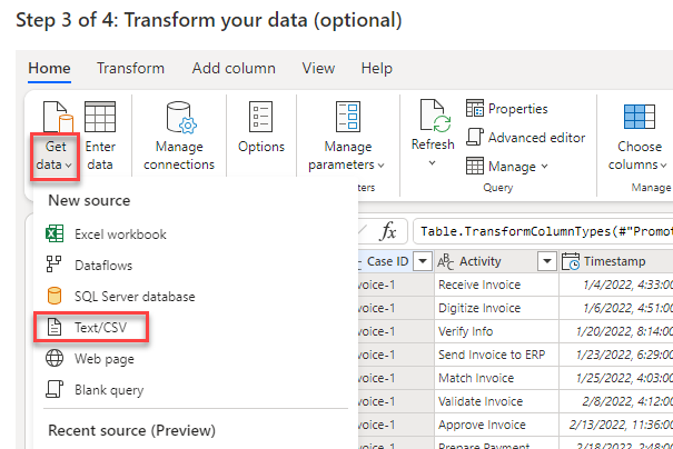 لقطة شاشة لخيار الحصول عَلى البيانات وText C S V المحدد لمجموعة البيانات الثانية.