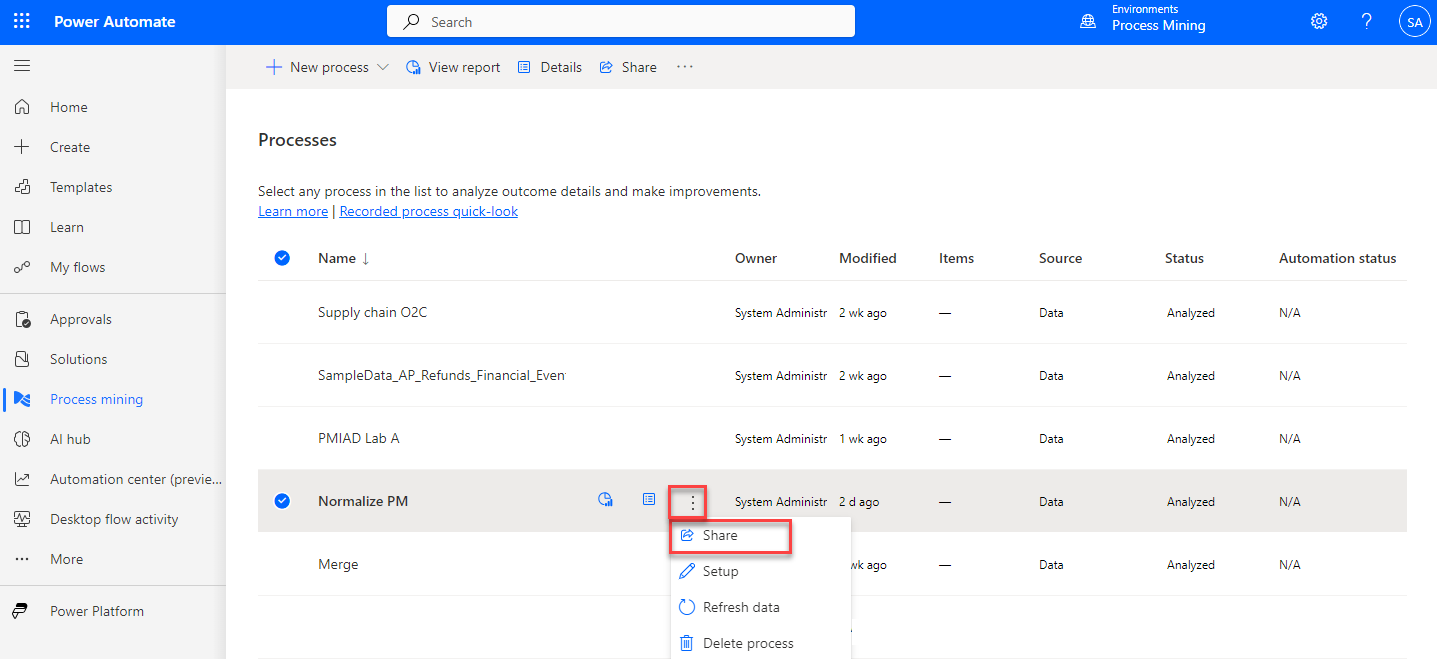 لقطة شاشة تُظهر قائمة العمليات ذات المستطيلات الحمراء حول زري