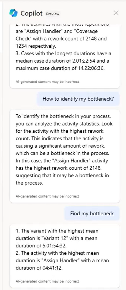 لقطة شاشة لـ Copilot فِي Process Mining.