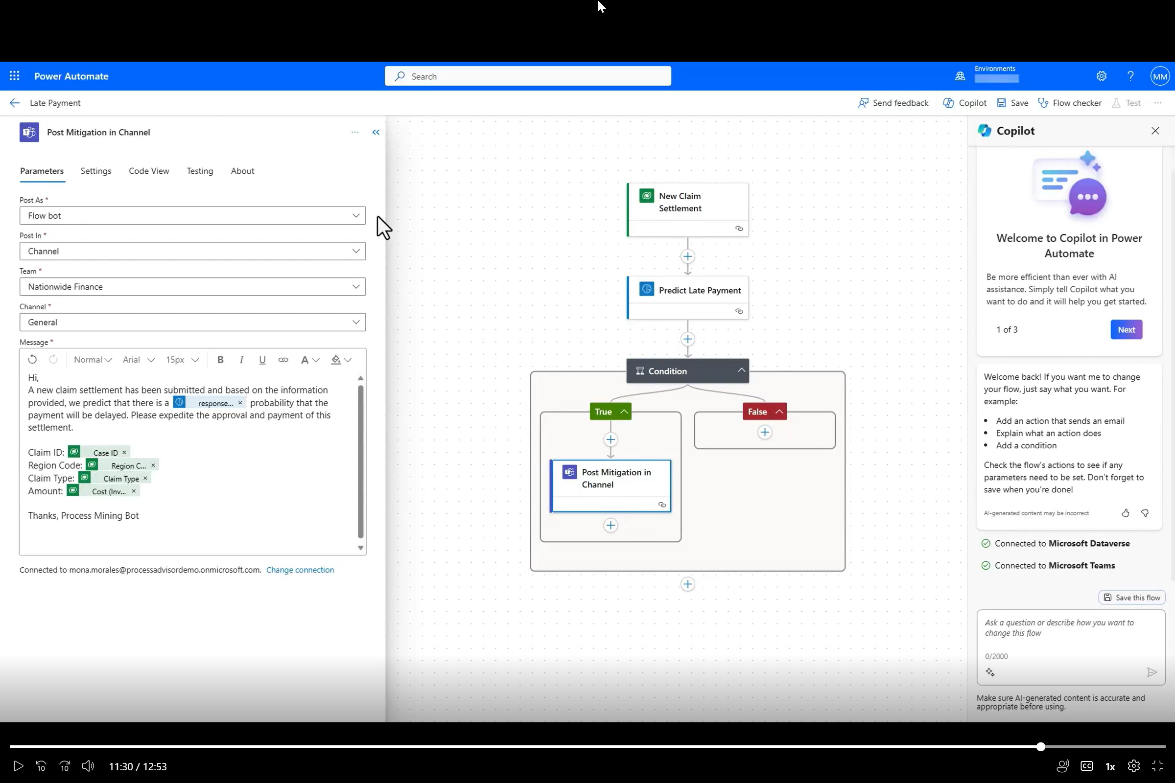 لقطة شاشة لنموذج التنبؤ المستخدمِ فِي تدفقِ سحابةِ Power Automate.