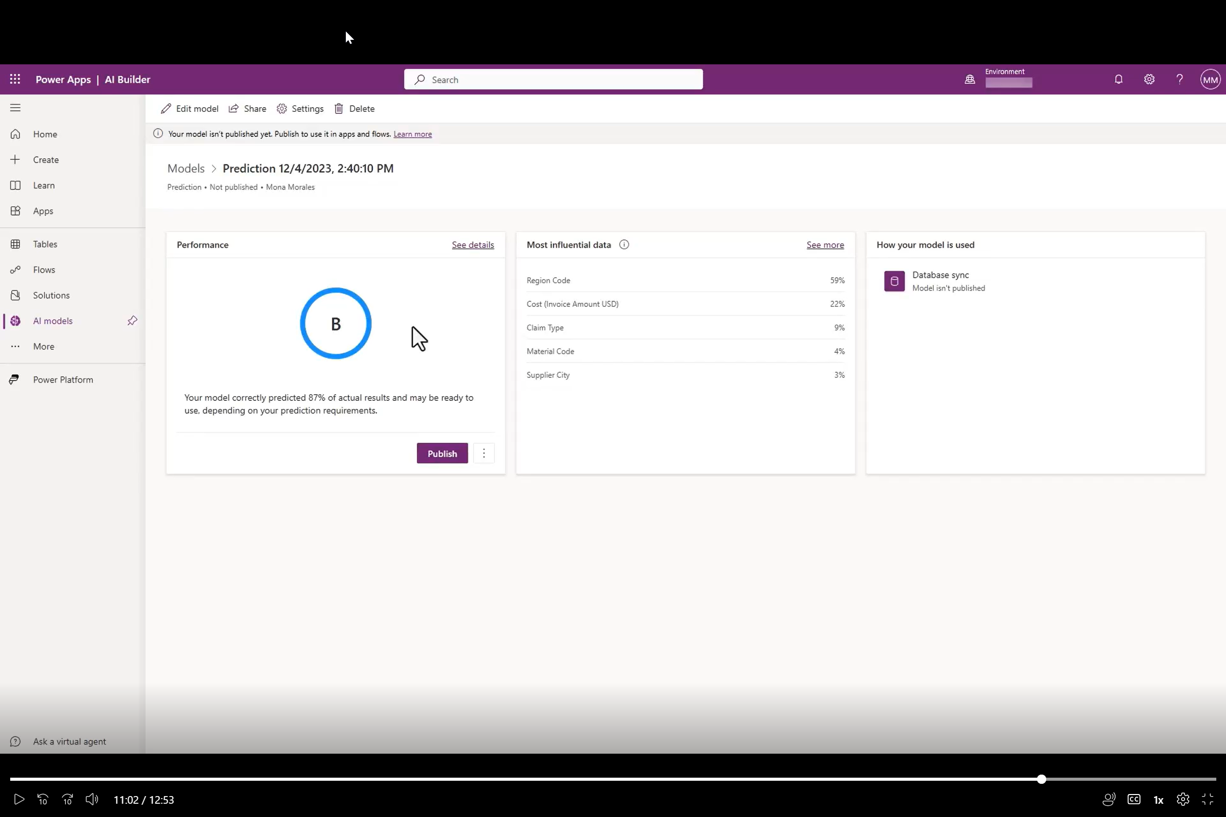 لقطة شاشة لنتائجِ أداءِ النموذجِ المُدرَّبِ.