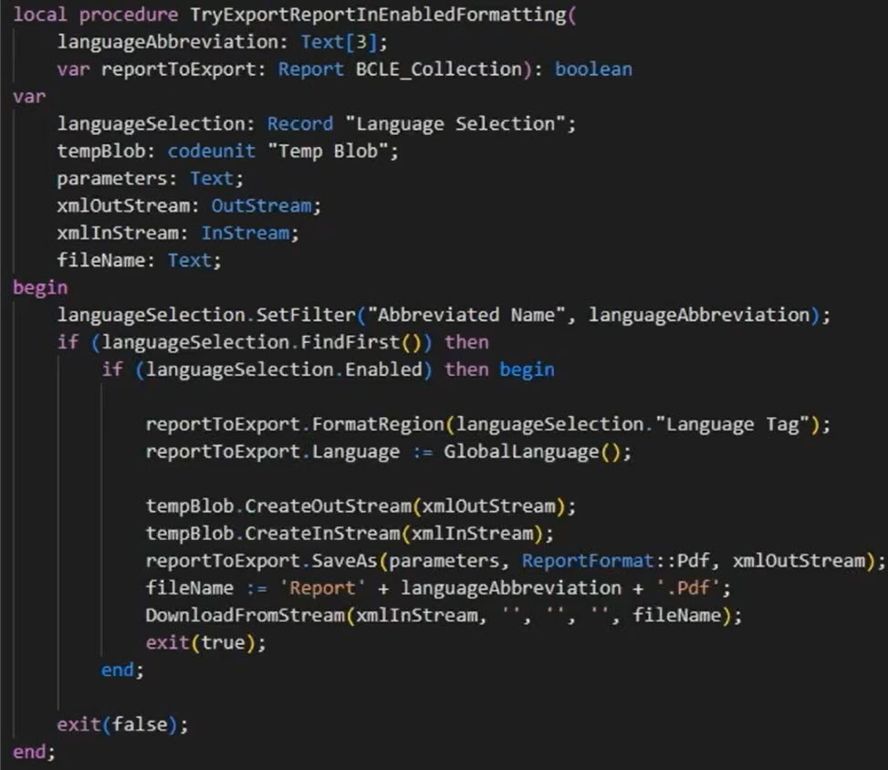 Screenshot of the method to implement the language selection table to set format region.