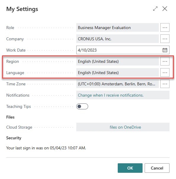 Screenshot of the my settings view.