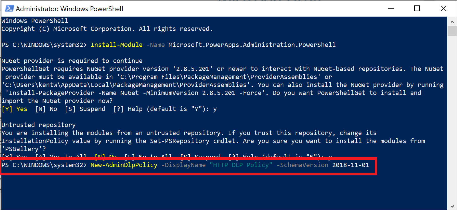 لقطة شَاشة لنهج PowerShell H T T P D L P.