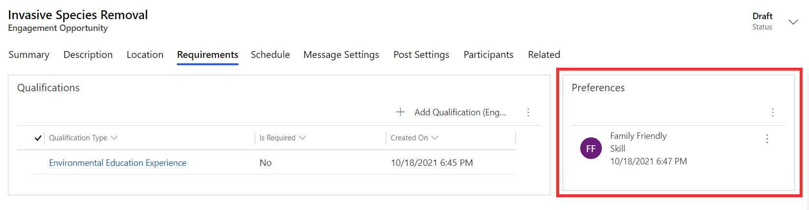 Screenshot of example of the preferences section.