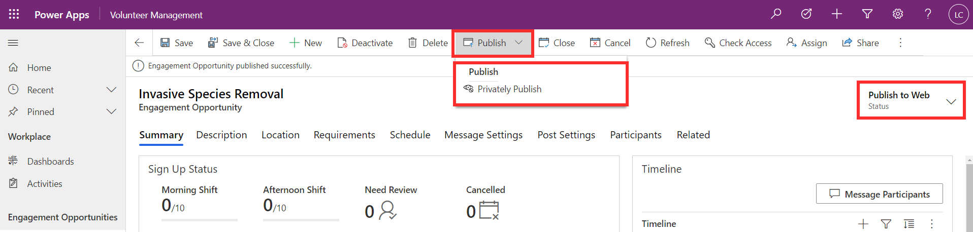 Screenshot of the publish button in the task bar.