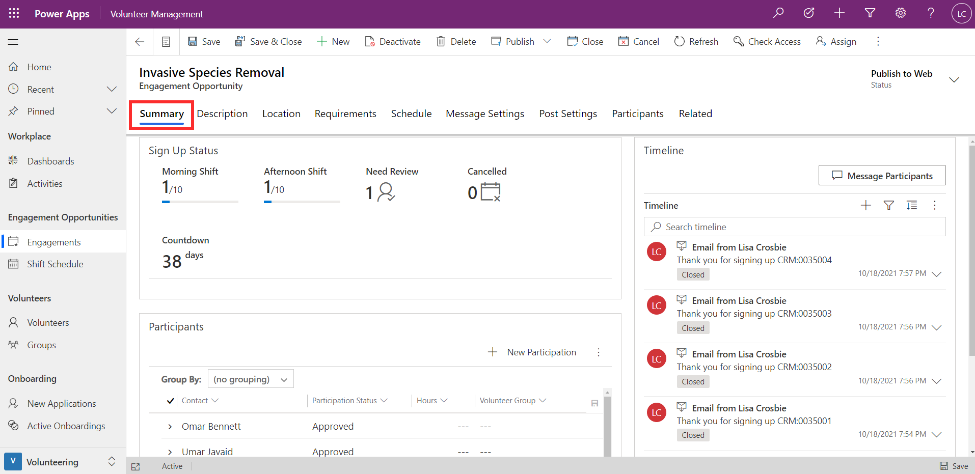 Screenshot example of the summary tab.