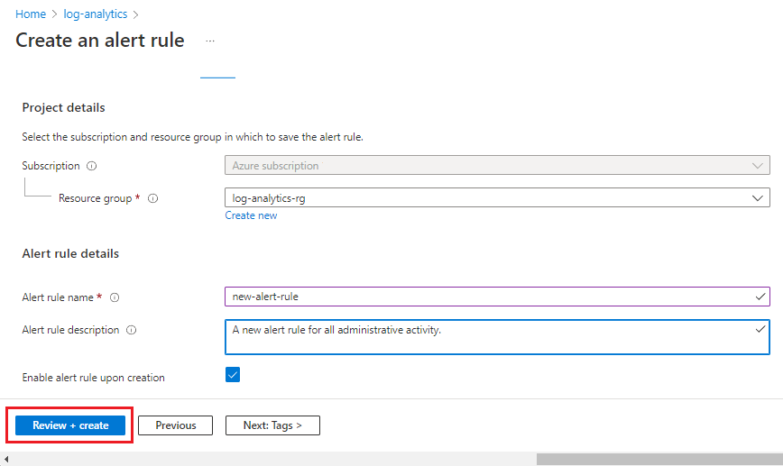 لقطة شاشة توضح كيفية إدخال تفاصيل قاعدة تنبيه جديدة.