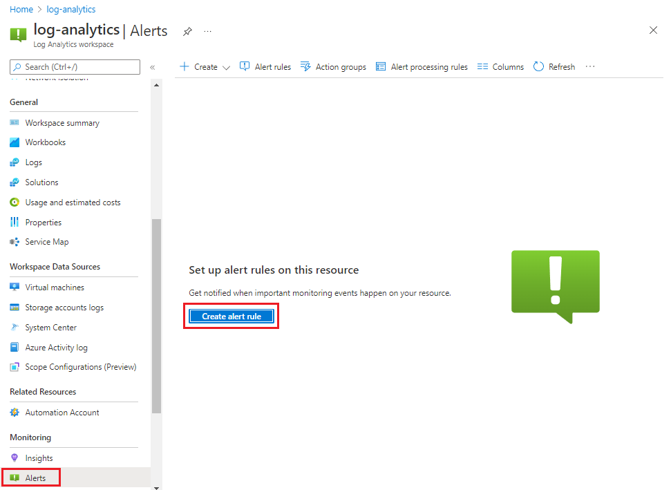 لقطة شاشة توضح كيفية إنشاء قاعدة تنبيه جديدة.