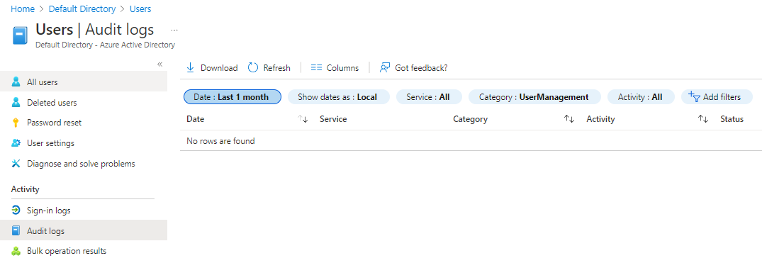 لقطة شاشة للسجلات التي يمكنك تحديدها من خلال قائمة «Users»