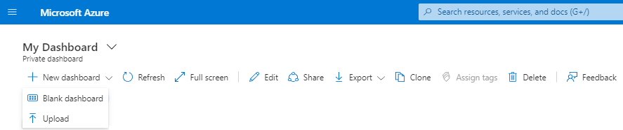 لقطة شاشة تظهر كيفية إنشاء لوحة معلومات فارغة.