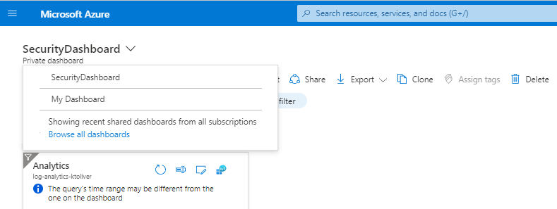 لقطة شاشة تظهر تحديد لوحة معلومات للعرض.