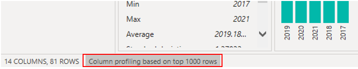 لقطة شاشة لصفوف ملف تعريف العمود.