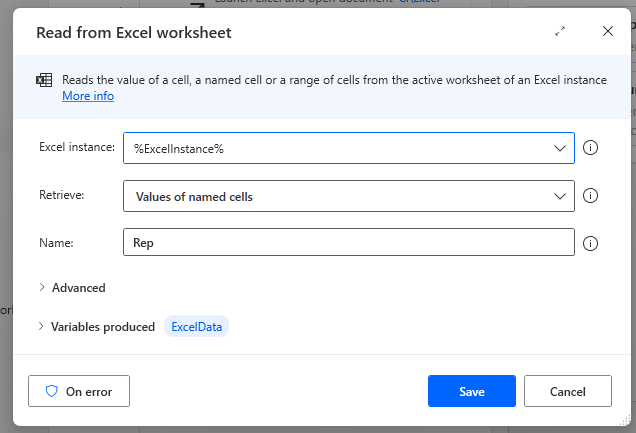 لَقطَة شَاشة لقرَاءة ورقة عمل Excel.