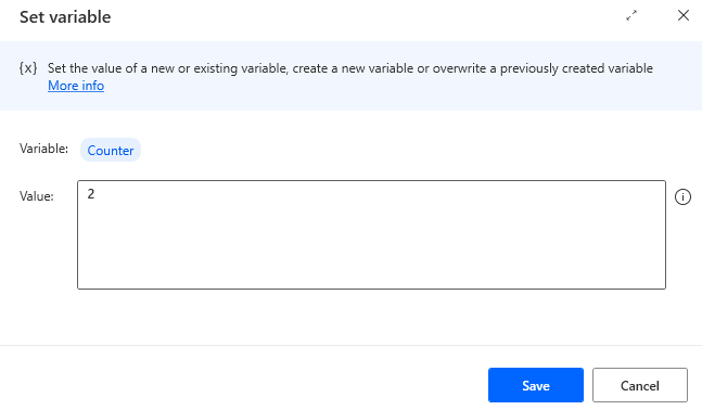 لَقطَة شَاشة لإجرَاء تعيين متغير.