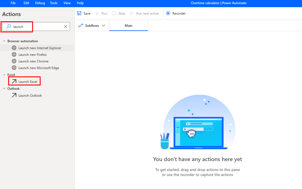 ابحث عن تشغيل ضمن الإجراءات.