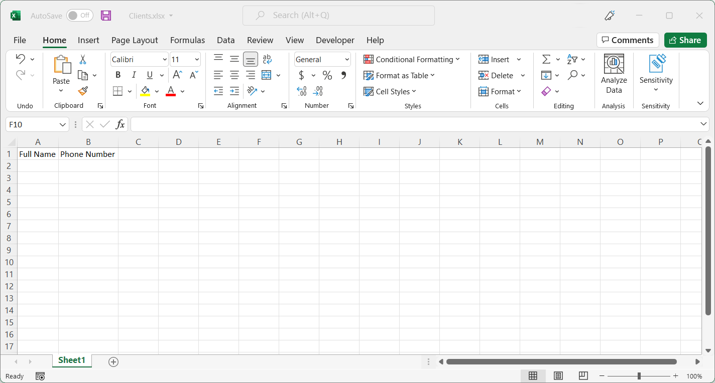 لقطة شاشة تبين بنية ملف Excel.