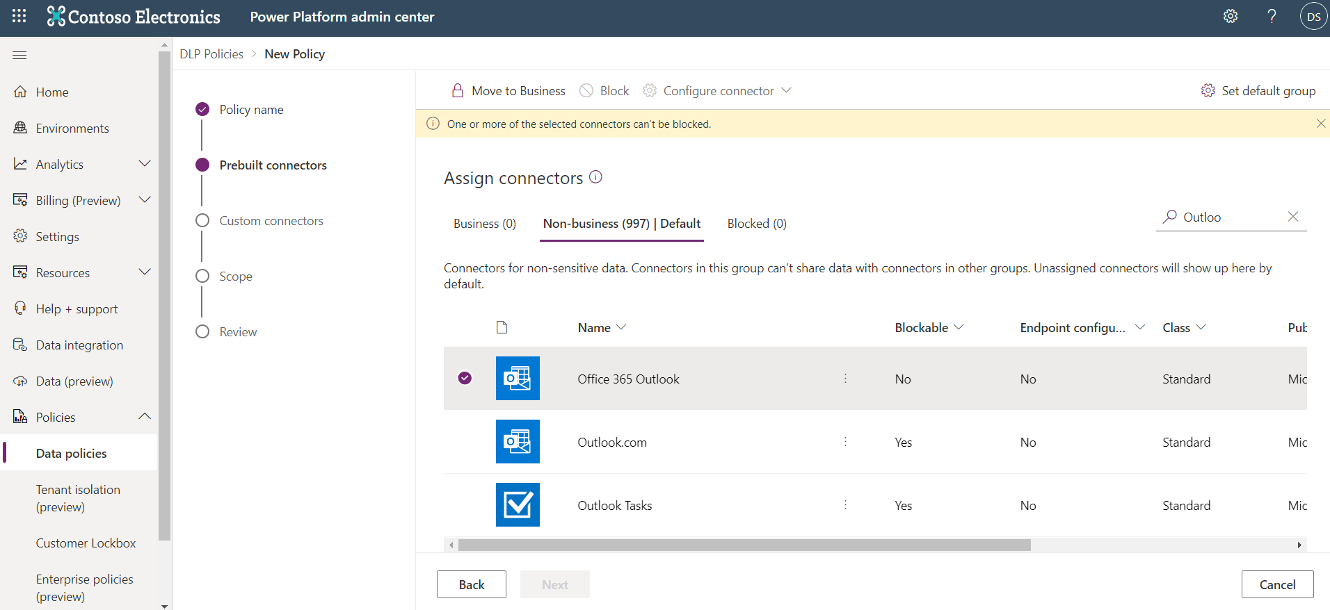 لقطة شاشة لسياسة الحماية مِن فقدان البيانات الجديدة.