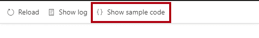 تعرض لقطة الشاشة شريط القوائم مع تمييز الأمر "Show sample code".
