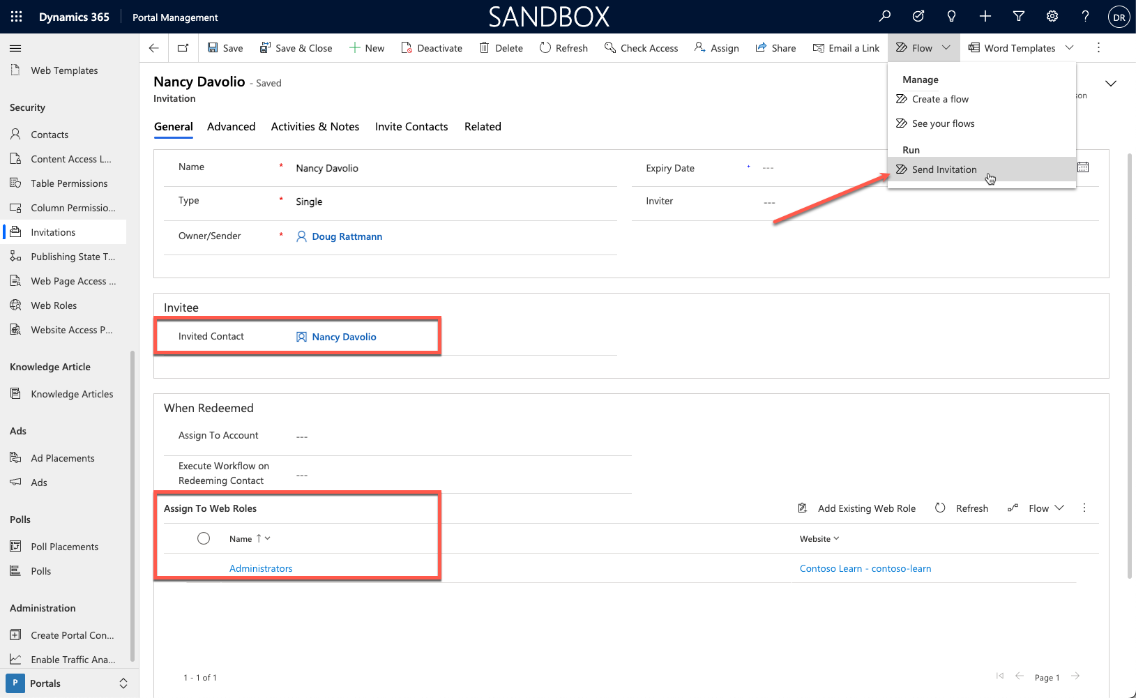 لقطة شاشة لخطوات إنشاء وإرسال الدعوة.