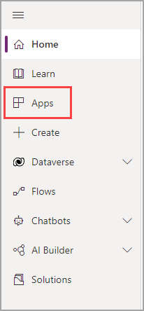 لقطة شاشة لقائمة تنقل Power Apps اليمنى مع تمييز خيار