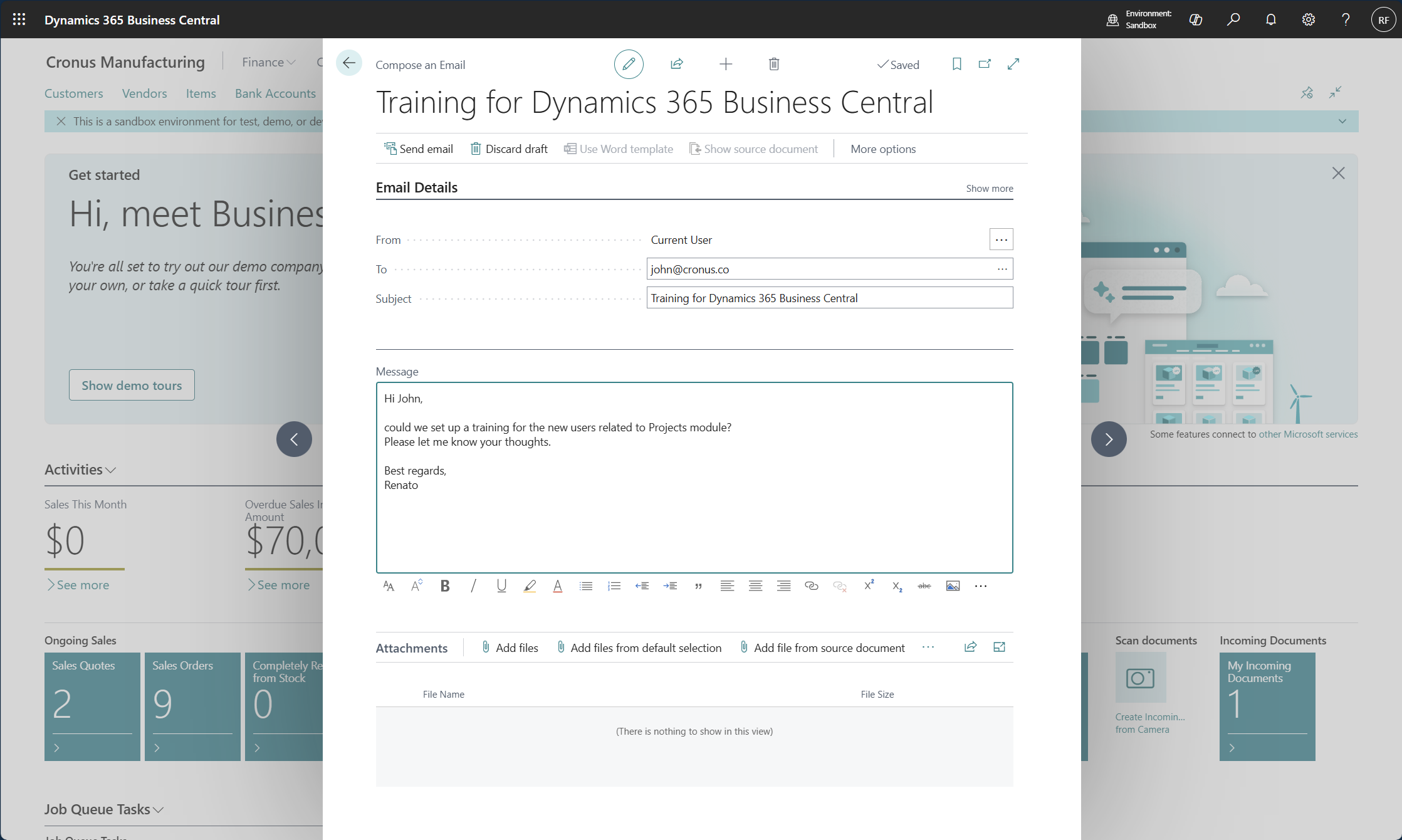 Screenshot of the Compose an Email screen.