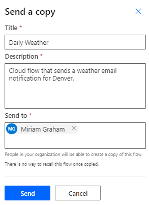لقطة شاشة لمربع حوار إرسال نسخة.